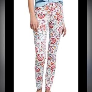 Anthropologie Pilcro Jeans Mid Rise Skinny White Colorful Floral Pattern